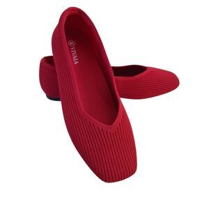$139 Vivaia Margot 2.0 Red Square Toe V-Cut Flat Shoes 37.5 Size 7